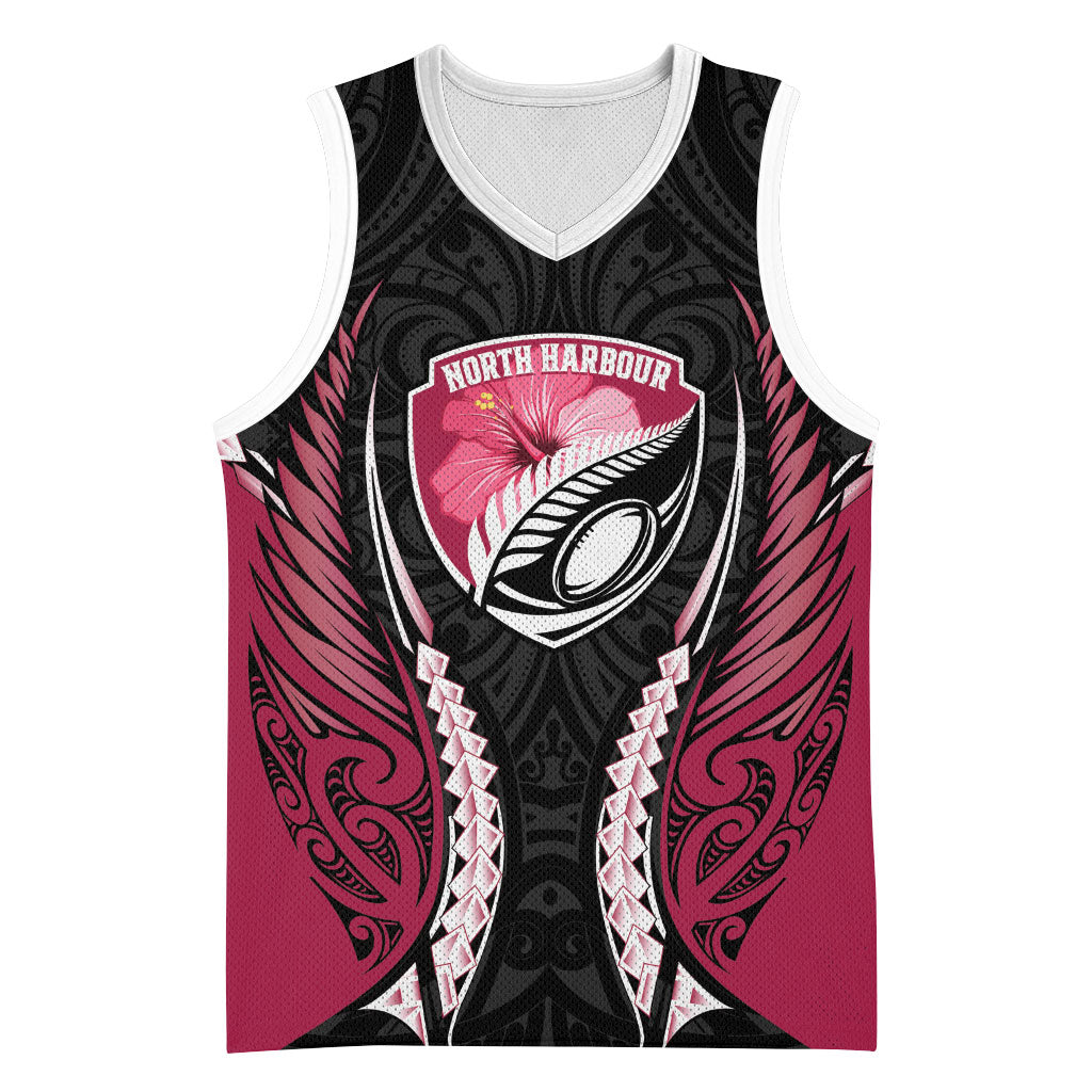 North Harbour 2026 Rugby Custom Basketball Jersey NZ Maori Silver Fern LT14 Unisex Maroon - Polynesian Pride