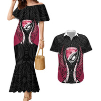North Harbour 2026 Rugby Custom Couples Matching Mermaid Dress and Hawaiian Shirt NZ Maori Silver Fern LT14 Maroon - Polynesian Pride