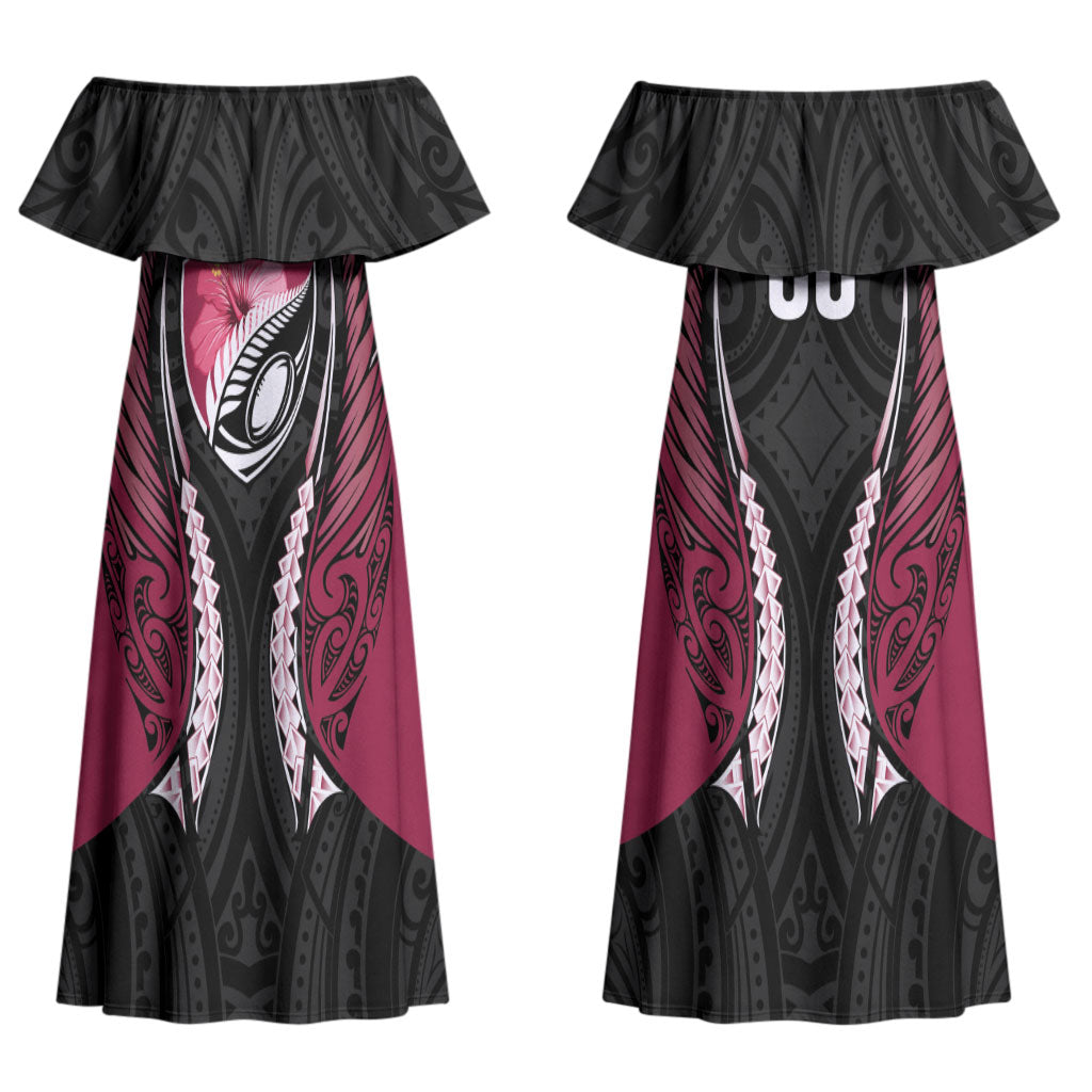 North Harbour 2026 Rugby Custom Couples Matching Off Shoulder Maxi Dress and Hawaiian Shirt NZ Maori Silver Fern LT14 - Polynesian Pride