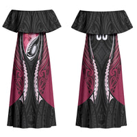 North Harbour 2026 Rugby Custom Couples Matching Off Shoulder Maxi Dress and Hawaiian Shirt NZ Maori Silver Fern LT14 - Polynesian Pride