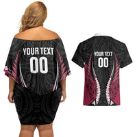 North Harbour 2026 Rugby Custom Couples Matching Off Shoulder Short Dress and Hawaiian Shirt NZ Maori Silver Fern LT14 - Polynesian Pride