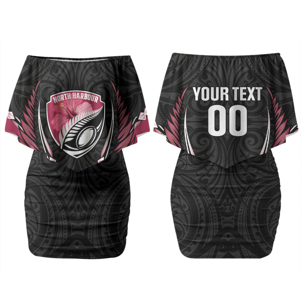 North Harbour 2026 Rugby Custom Couples Matching Off Shoulder Short Dress and Long Sleeve Button Shirt NZ Maori Silver Fern LT14 - Polynesian Pride