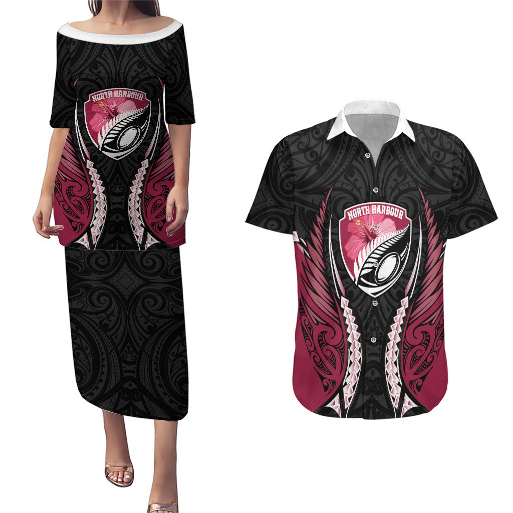 North Harbour 2026 Rugby Custom Couples Matching Puletasi and Hawaiian Shirt NZ Maori Silver Fern