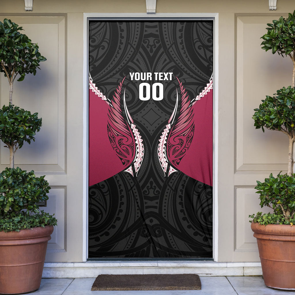 North Harbour 2026 Rugby Custom Door Cover NZ Maori Silver Fern LT14 Maroon - Polynesian Pride