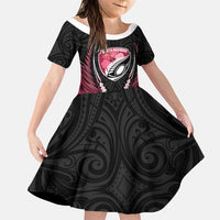 North Harbour 2026 Rugby Custom Family Matching Long Sleeve Bodycon Dress and Hawaiian Shirt NZ Maori Silver Fern LT14 Daughter's Dress Maroon - Polynesian Pride