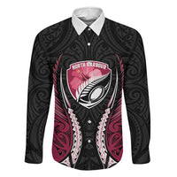 North Harbour 2026 Rugby Custom Family Matching Off Shoulder Maxi Dress and Hawaiian Shirt NZ Maori Silver Fern LT14 Dad's Shirt - Long Sleeve Maroon - Polynesian Pride