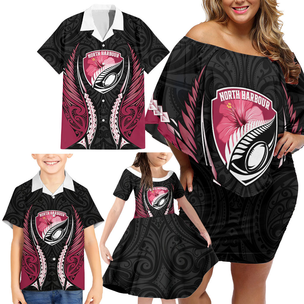 North Harbour 2026 Rugby Custom Family Matching Off Shoulder Short Dress and Hawaiian Shirt NZ Maori Silver Fern LT14 - Polynesian Pride