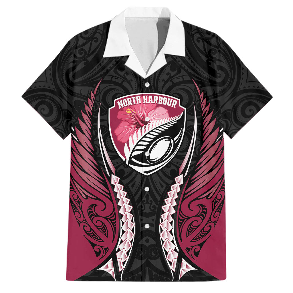 North Harbour 2026 Rugby Custom Family Matching Tank Maxi Dress and Hawaiian Shirt NZ Maori Silver Fern LT14 Dad's Shirt - Short Sleeve Maroon - Polynesian Pride