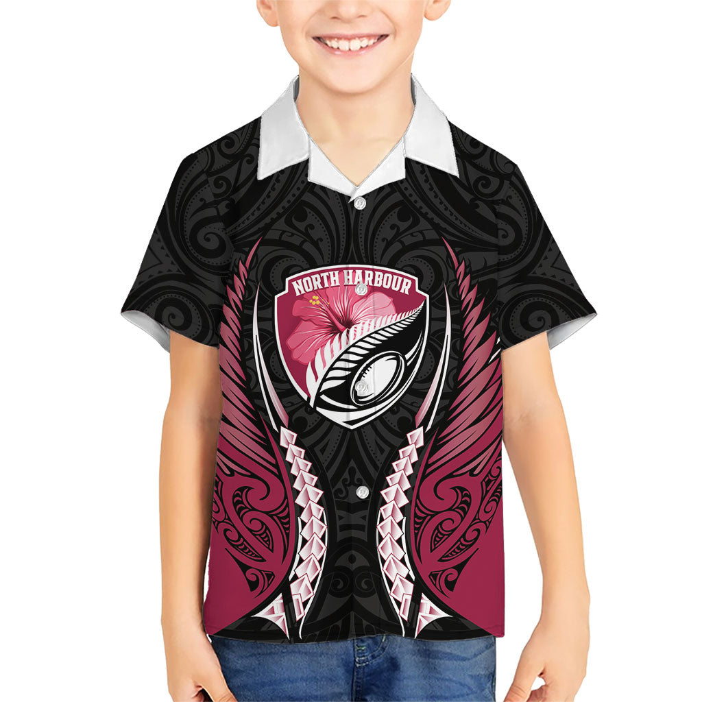 North Harbour 2026 Rugby Custom Family Matching Tank Maxi Dress and Hawaiian Shirt NZ Maori Silver Fern LT14 Son's Shirt Maroon - Polynesian Pride