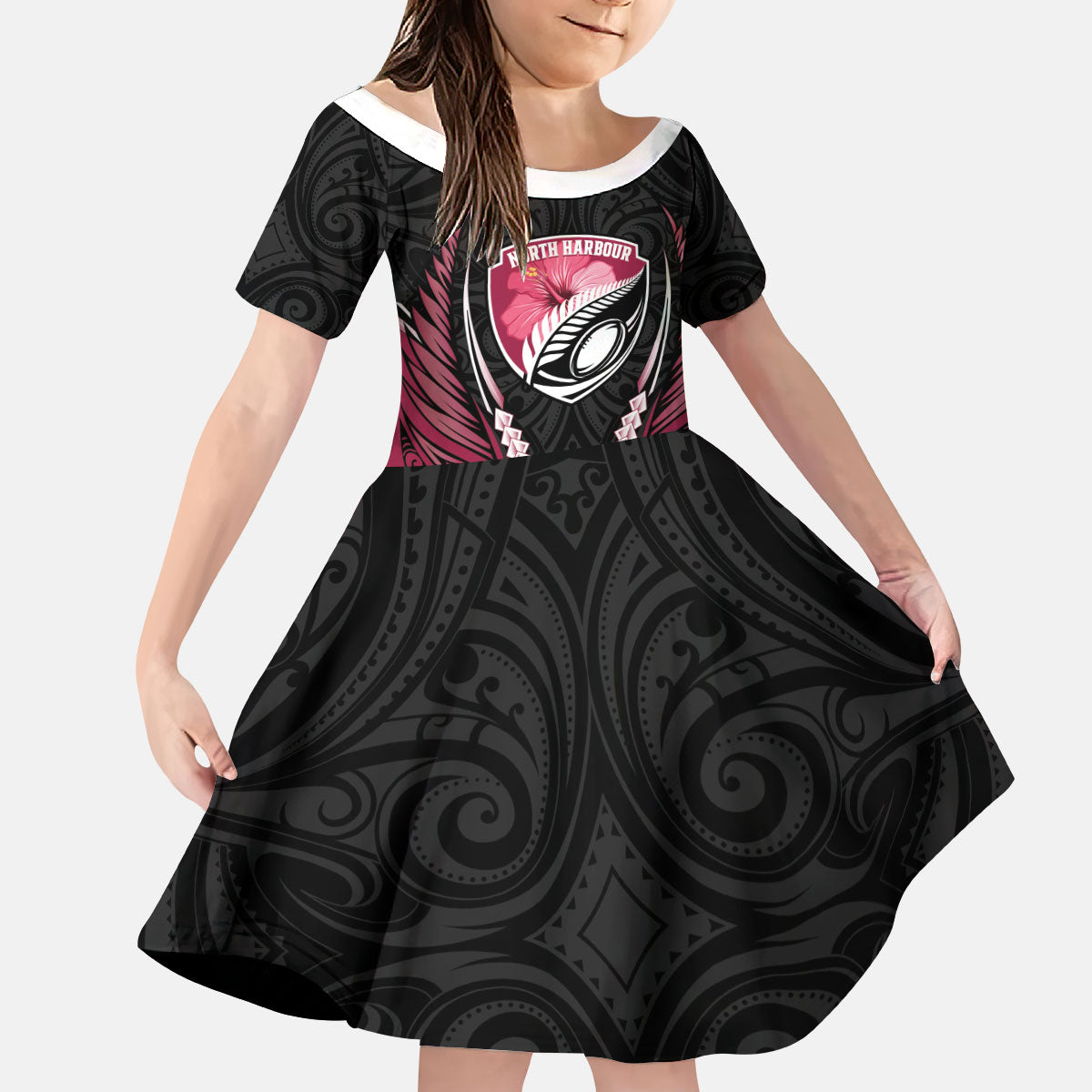 North Harbour 2026 Rugby Custom Kid Short Sleeve Dress NZ Maori Silver Fern