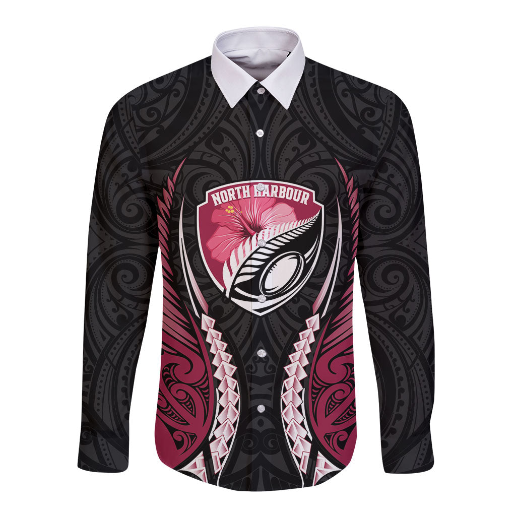 North Harbour 2026 Rugby Custom Long Sleeve Button Shirt NZ Maori Silver Fern LT14 Unisex Maroon - Polynesian Pride