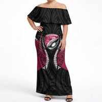 North Harbour 2026 Rugby Custom Off Shoulder Maxi Dress NZ Maori Silver Fern LT14 Women Maroon - Polynesian Pride