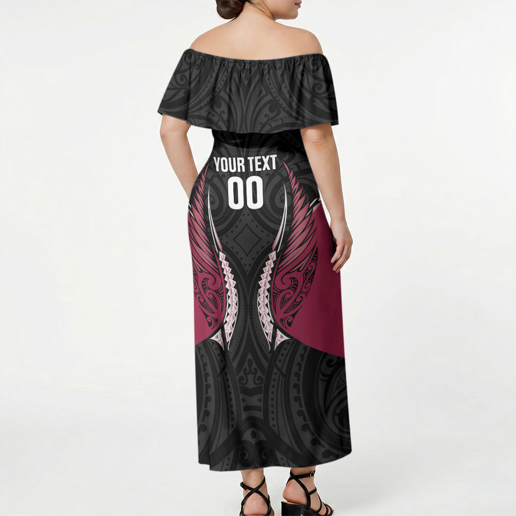 North Harbour 2026 Rugby Custom Off Shoulder Maxi Dress NZ Maori Silver Fern LT14 - Polynesian Pride