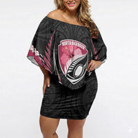 North Harbour 2026 Rugby Custom Off Shoulder Short Dress NZ Maori Silver Fern LT14 Women Maroon - Polynesian Pride