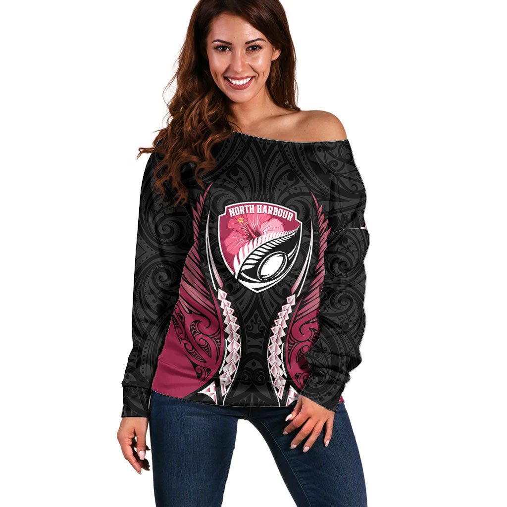 North Harbour 2026 Rugby Custom Off Shoulder Sweater NZ Maori Silver Fern