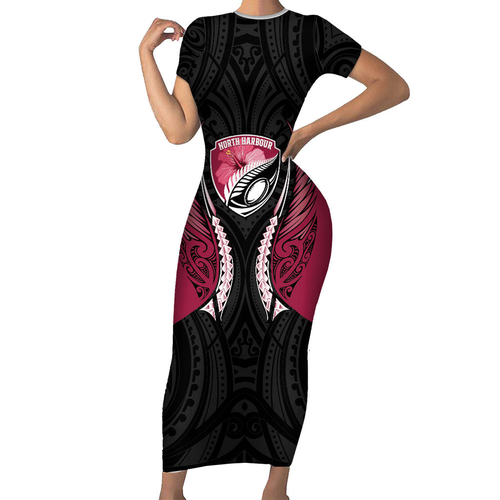 North Harbour 2026 Rugby Custom Short Sleeve Bodycon Dress NZ Maori Silver Fern