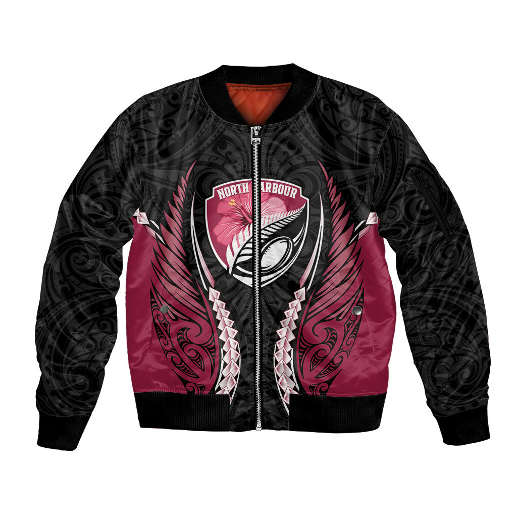 North Harbour 2026 Rugby Custom Sleeve Zip Bomber Jacket NZ Maori Silver Fern LT14 Unisex Maroon - Polynesian Pride