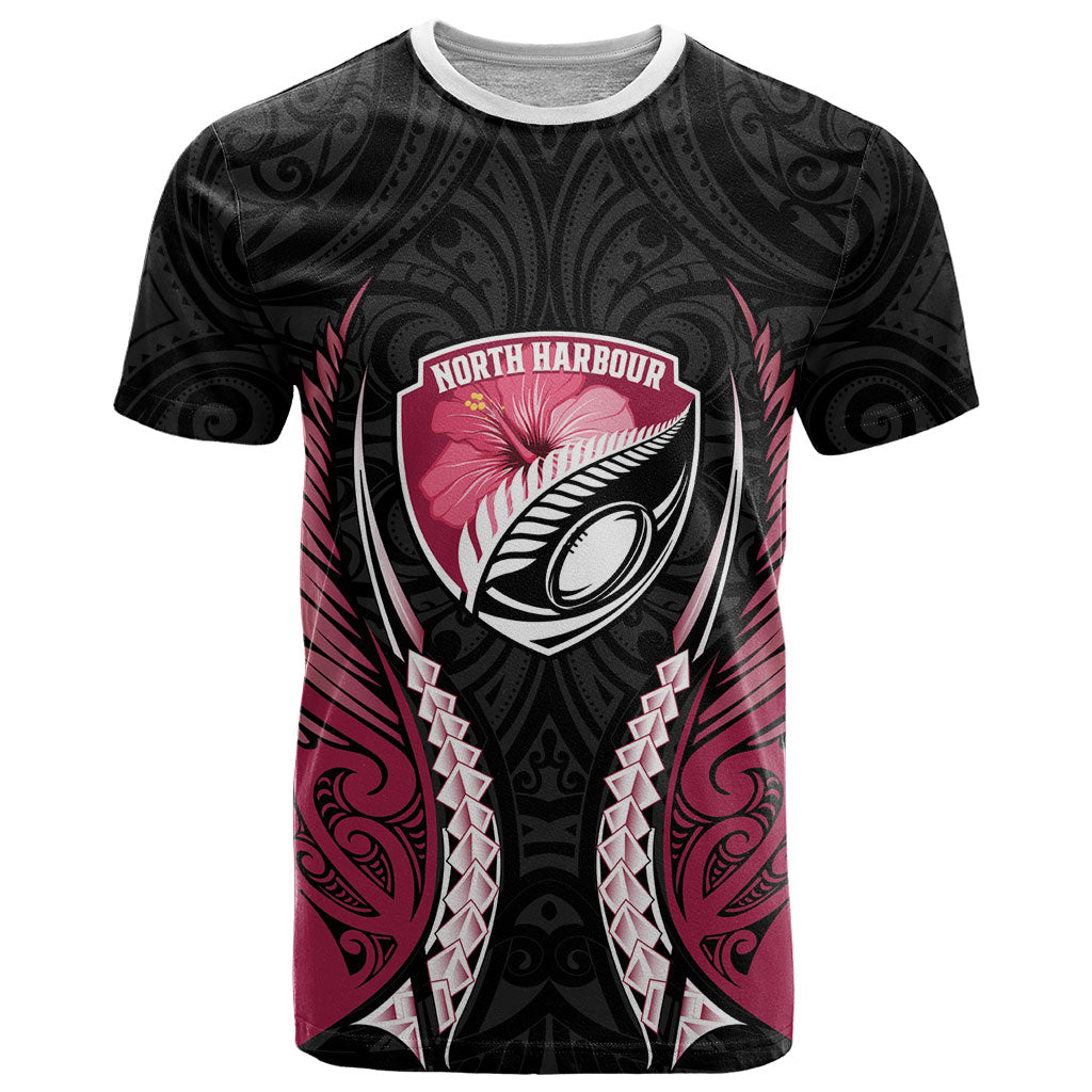 North Harbour 2026 Rugby Custom T Shirt NZ Maori Silver Fern LT14 Maroon - Polynesian Pride