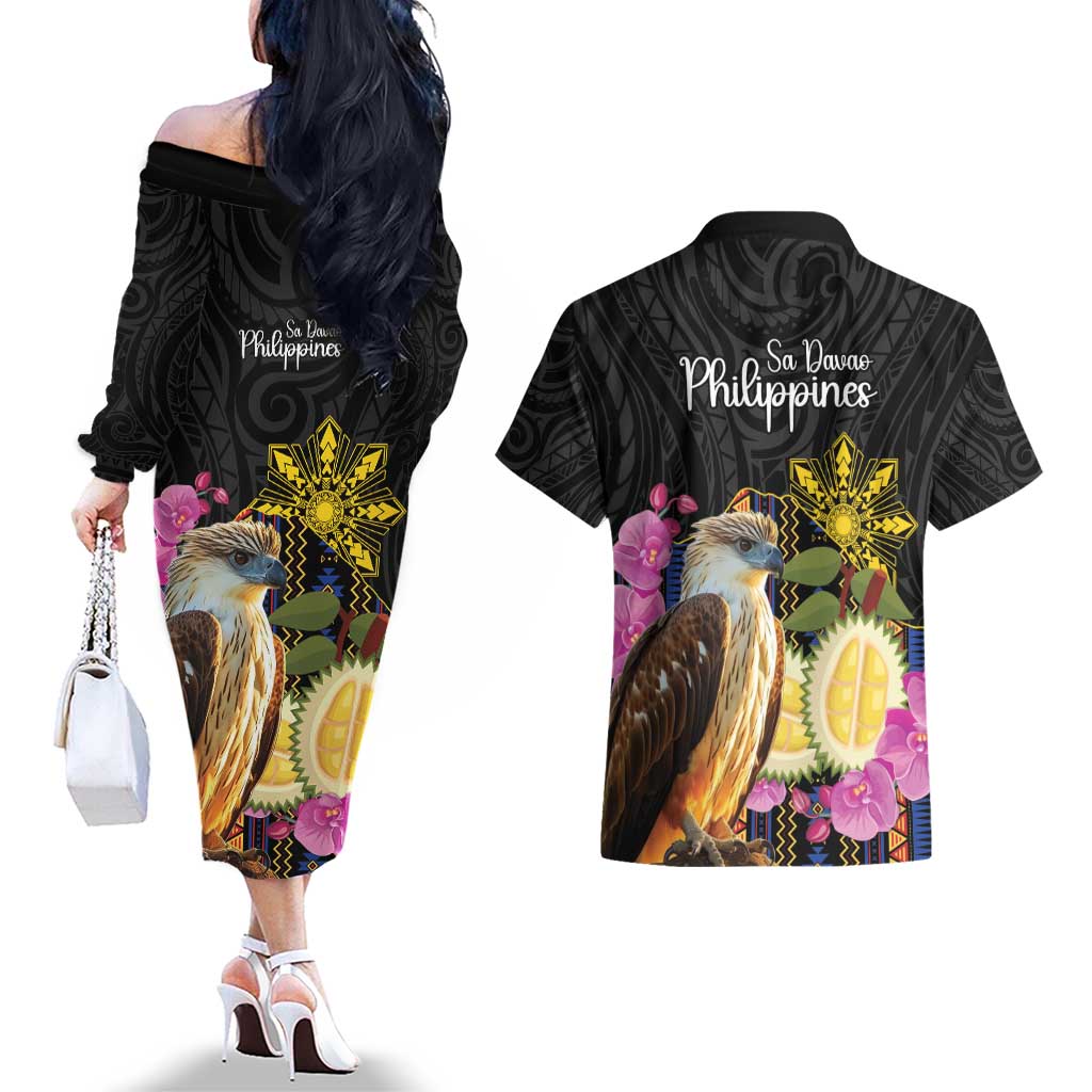 Kadayawan Philippines Couples Matching Off The Shoulder Long Sleeve Dress and Hawaiian Shirt Filipino Eagle Happy 39th Anniversary LT14 - Polynesian Pride