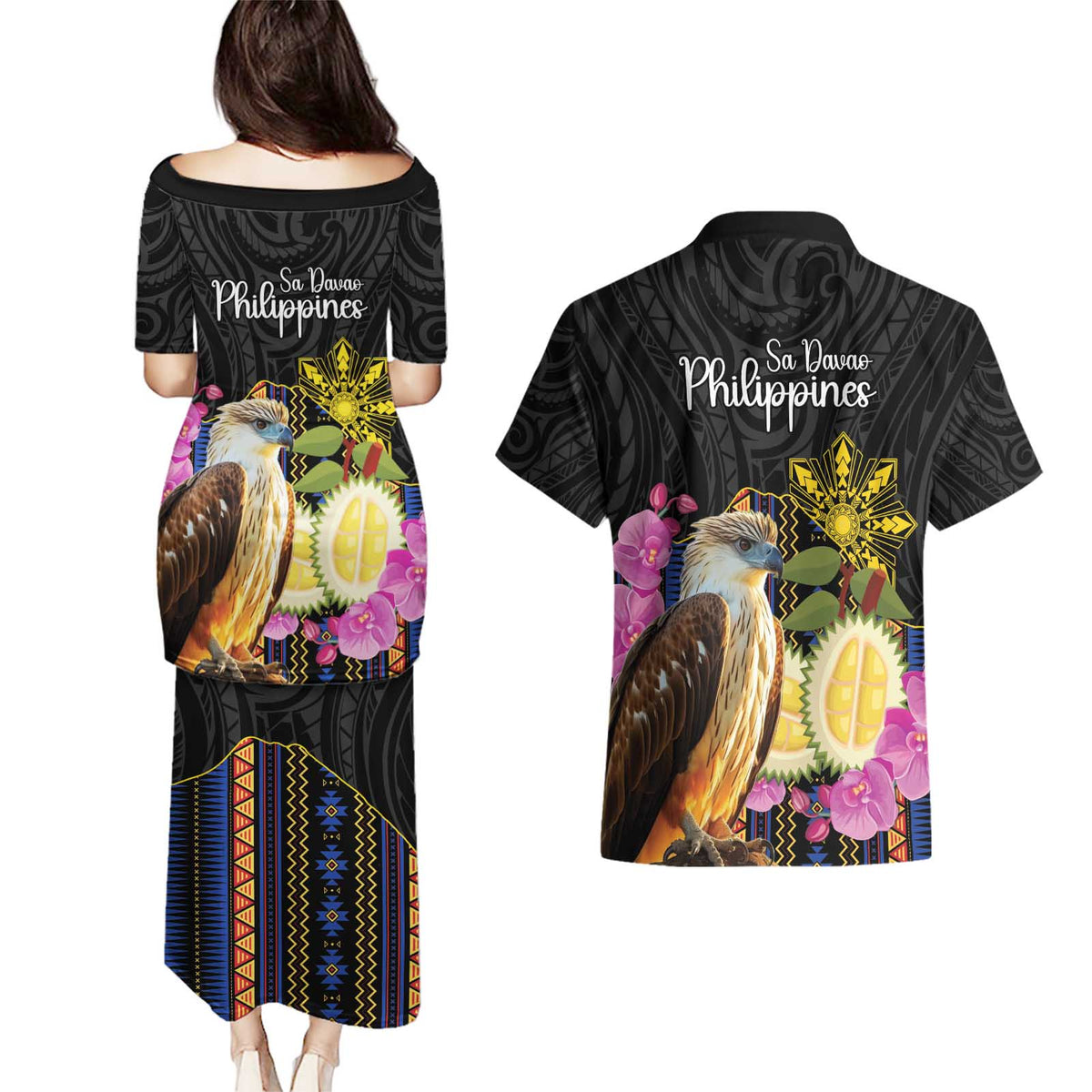 Kadayawan Philippines Couples Matching Puletasi and Hawaiian Shirt Filipino Eagle Happy 39th Anniversary