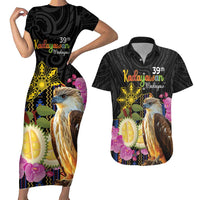 Kadayawan Philippines Couples Matching Short Sleeve Bodycon Dress and Hawaiian Shirt Filipino Eagle Happy 39th Anniversary LT14 Black - Polynesian Pride