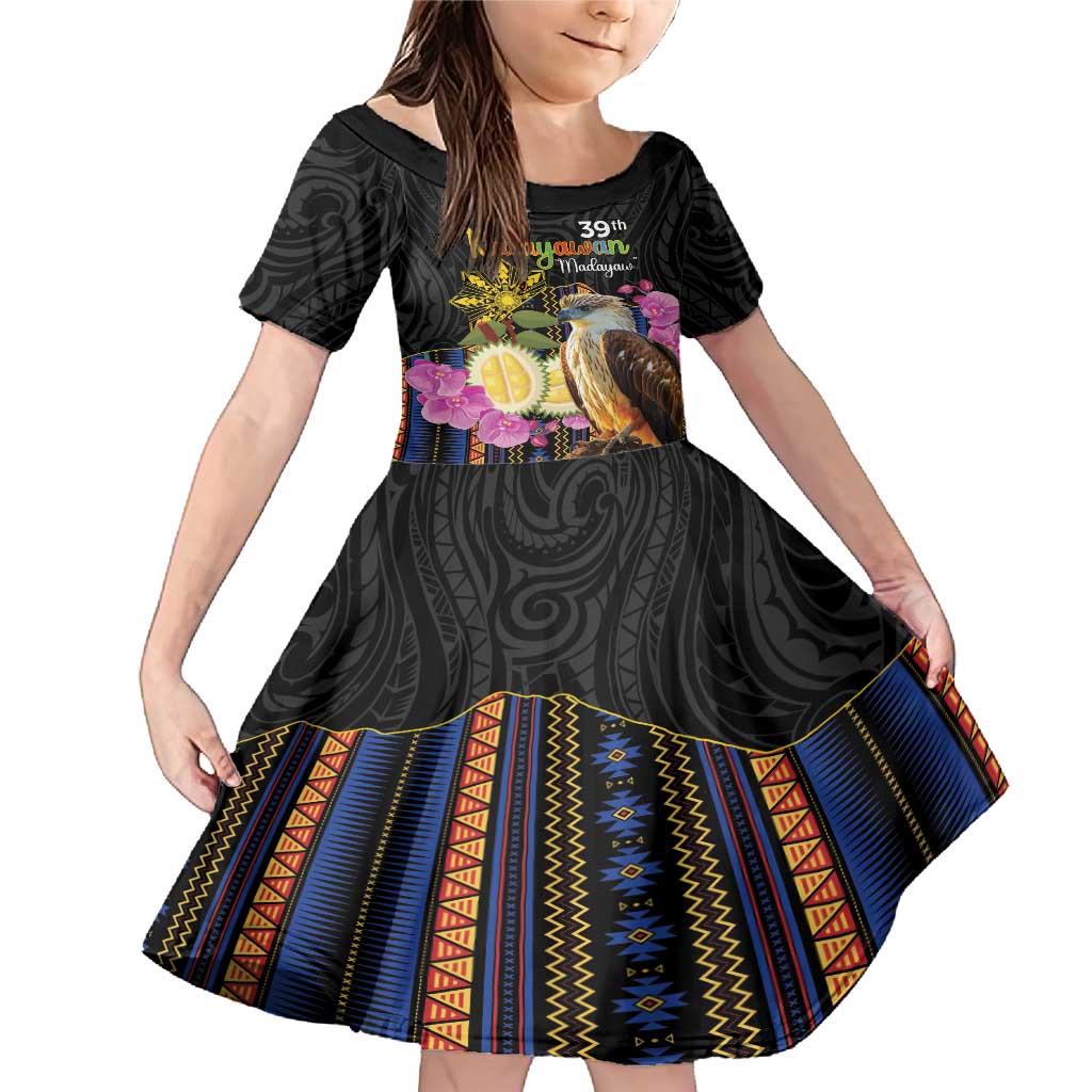 Kadayawan Philippines Family Matching Mermaid Dress and Hawaiian Shirt Filipino Eagle Happy 39th Anniversary LT14 Daughter's Dress Black - Polynesian Pride