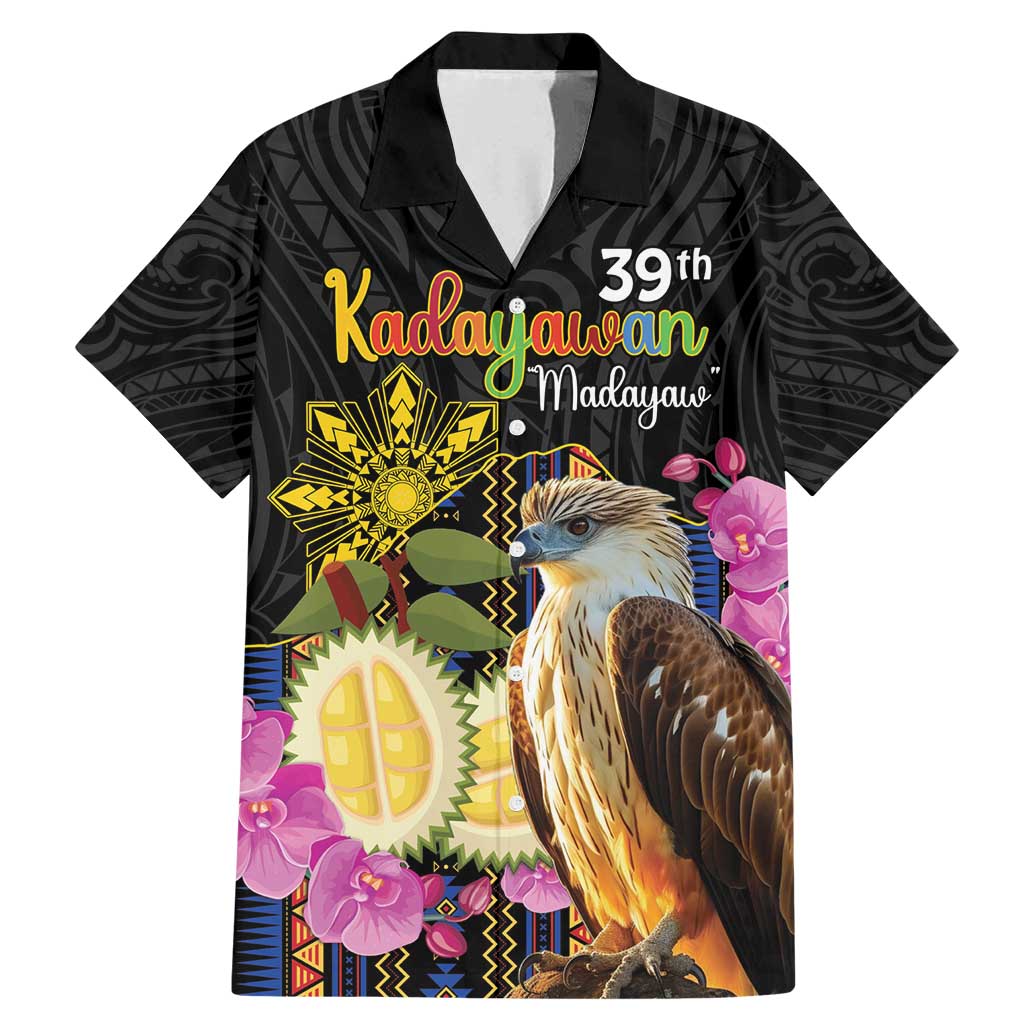 Kadayawan Philippines Family Matching Mermaid Dress and Hawaiian Shirt Filipino Eagle Happy 39th Anniversary LT14 Dad's Shirt - Short Sleeve Black - Polynesian Pride