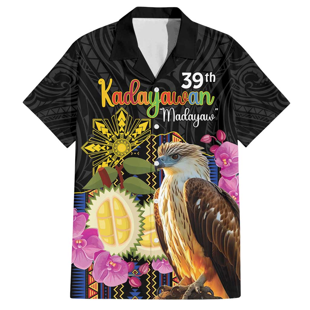 Kadayawan Philippines Family Matching Off Shoulder Maxi Dress and Hawaiian Shirt Filipino Eagle Happy 39th Anniversary LT14 Dad's Shirt - Short Sleeve Black - Polynesian Pride