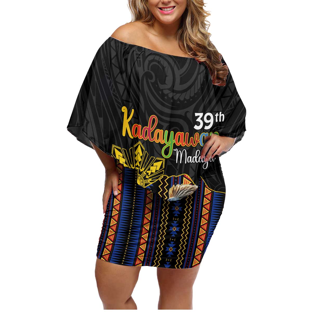 Kadayawan Philippines Family Matching Off Shoulder Short Dress and Hawaiian Shirt Filipino Eagle Happy 39th Anniversary LT14 Mom's Dress Black - Polynesian Pride