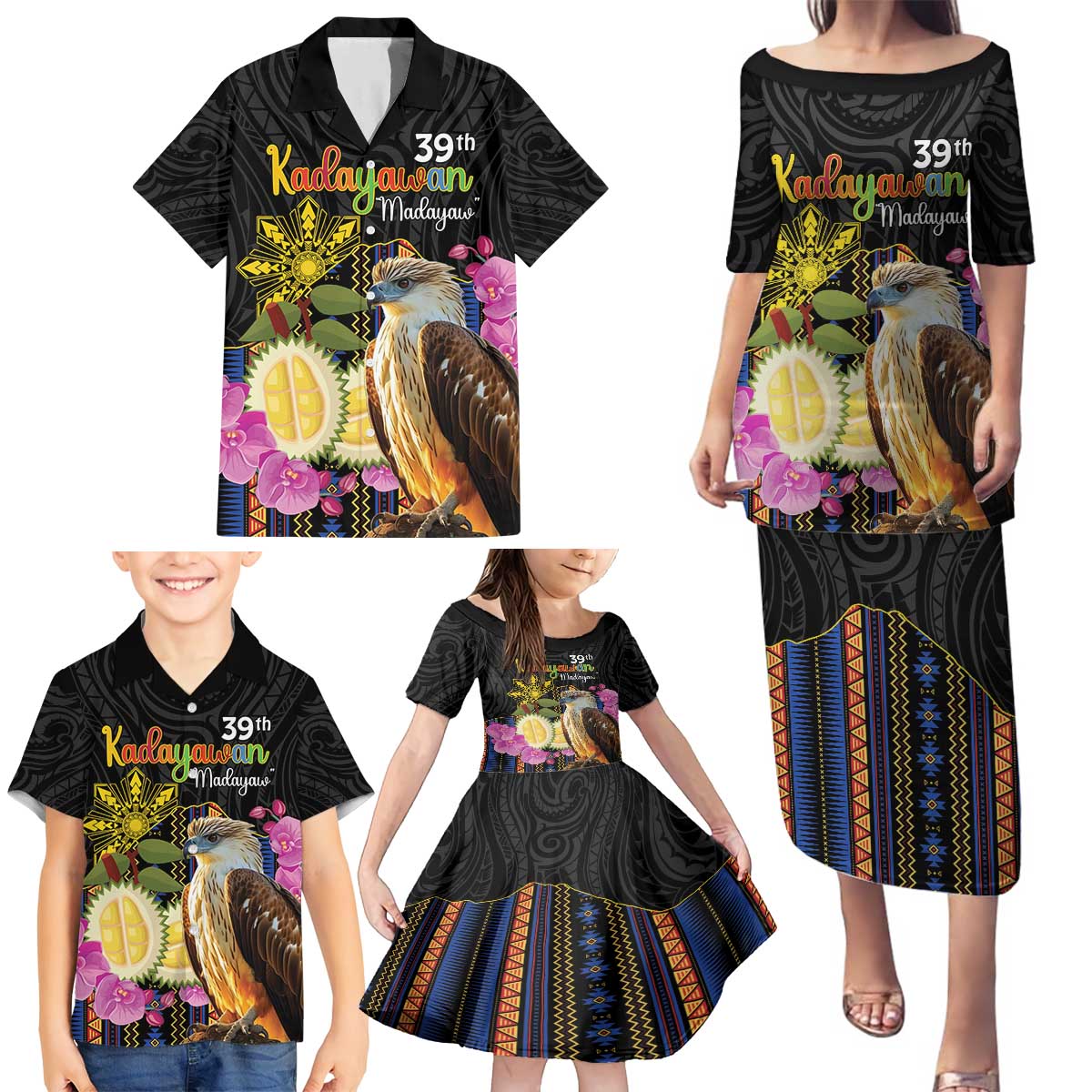 Kadayawan Philippines Family Matching Puletasi and Hawaiian Shirt Filipino Eagle Happy 39th Anniversary LT14 - Polynesian Pride