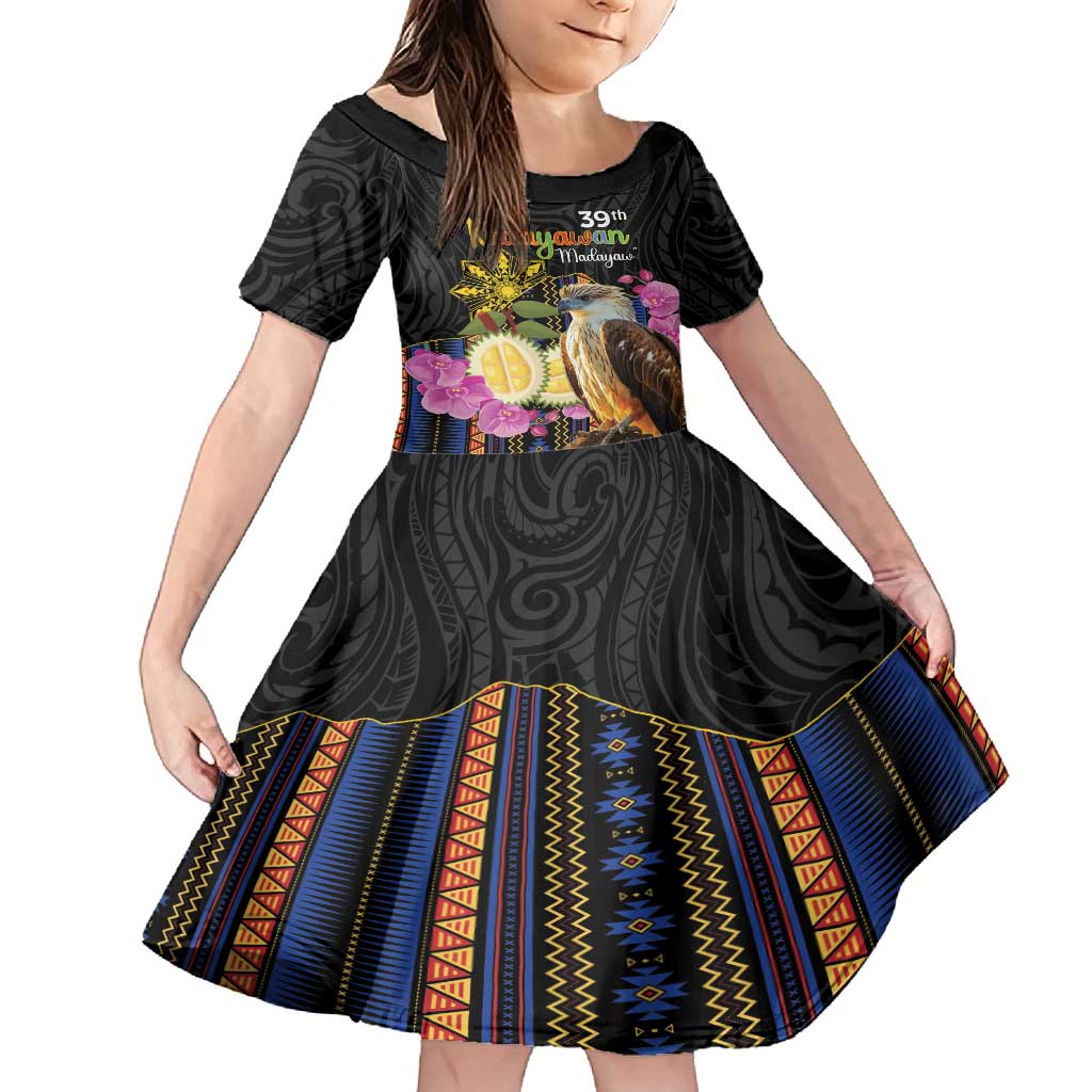 Kadayawan Philippines Family Matching Summer Maxi Dress and Hawaiian Shirt Filipino Eagle Happy 39th Anniversary LT14 Daughter's Dress Black - Polynesian Pride