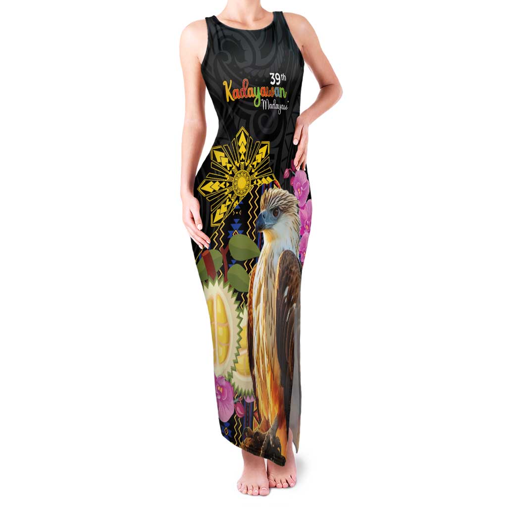 Kadayawan Philippines Family Matching Tank Maxi Dress and Hawaiian Shirt Filipino Eagle Happy 39th Anniversary LT14 Mom's Dress Black - Polynesian Pride
