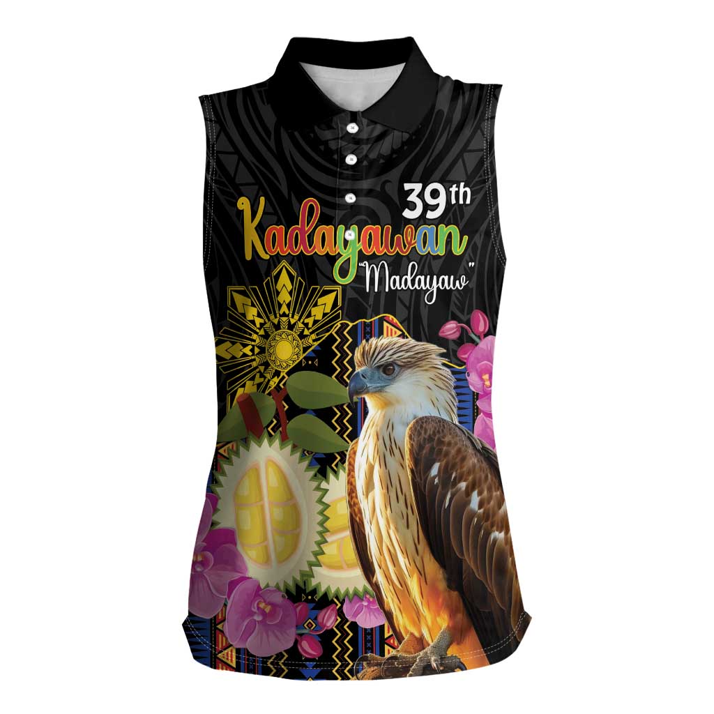 Kadayawan Philippines Women Sleeveless Polo Shirt Filipino Eagle Happy 39th Anniversary LT14 Female Black - Polynesian Pride