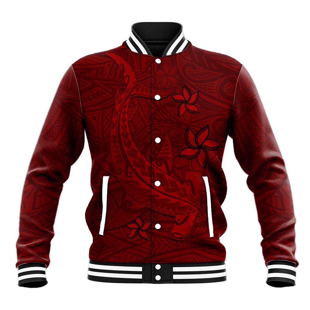 Oxblood Polynesia Baseball Jacket Hawaiian Tribal Hammerhead Shark Tattoo