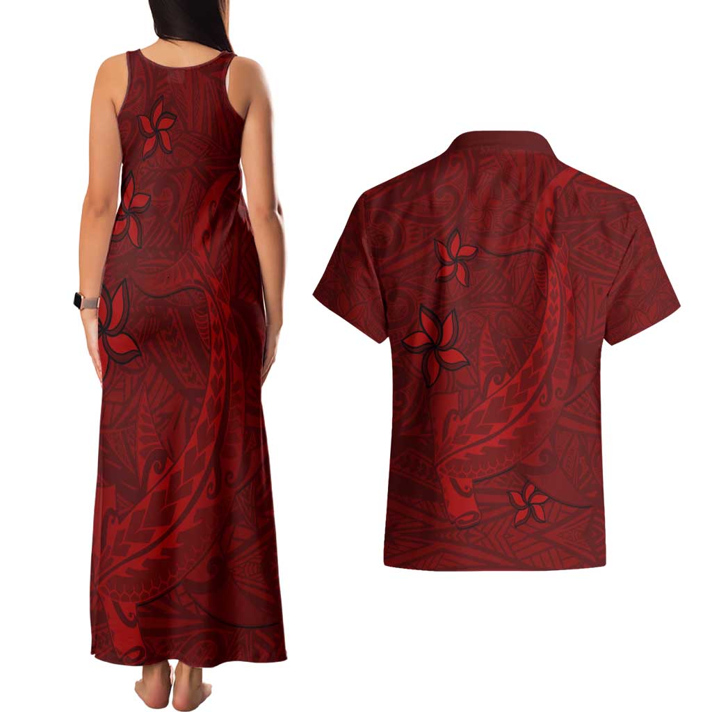 Oxblood Polynesia Couples Matching Tank Maxi Dress and Hawaiian Shirt Hawaiian Tribal Hammerhead Shark Tattoo LT14 - Polynesian Pride