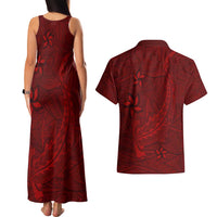 Oxblood Polynesia Couples Matching Tank Maxi Dress and Hawaiian Shirt Hawaiian Tribal Hammerhead Shark Tattoo LT14 - Polynesian Pride