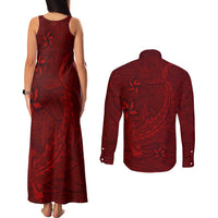 Oxblood Polynesia Couples Matching Tank Maxi Dress and Long Sleeve Button Shirt Hawaiian Tribal Hammerhead Shark Tattoo LT14 - Polynesian Pride