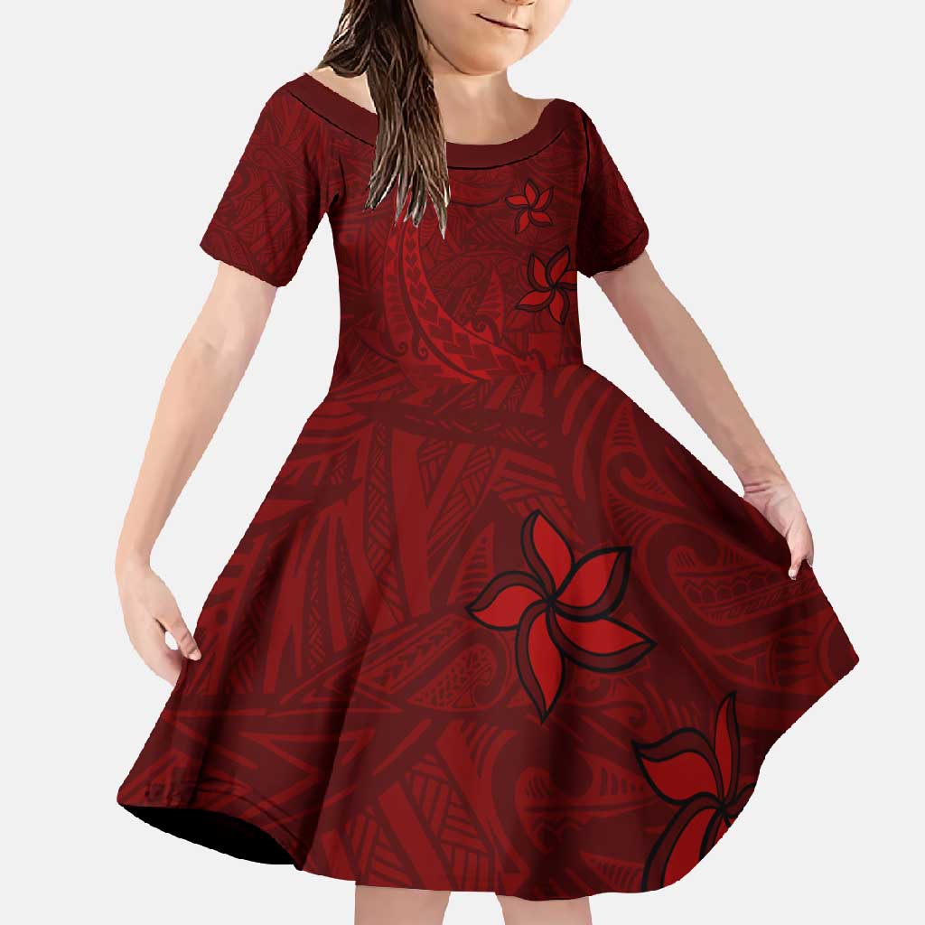 Oxblood Polynesia Family Matching Long Sleeve Bodycon Dress and Hawaiian Shirt Hawaiian Tribal Hammerhead Shark Tattoo LT14 Daughter's Dress Oxblood - Polynesian Pride