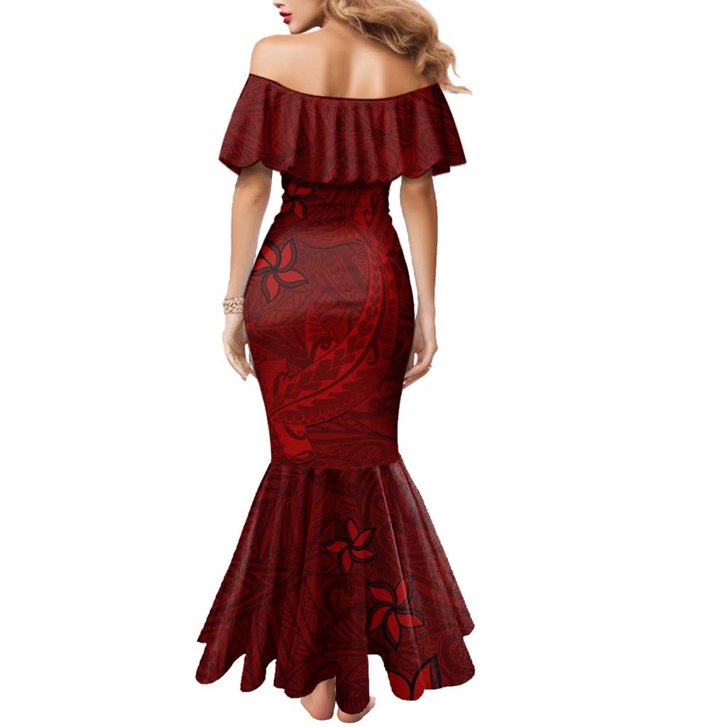 Oxblood Polynesia Family Matching Mermaid Dress and Hawaiian Shirt Hawaiian Tribal Hammerhead Shark Tattoo LT14 - Polynesian Pride