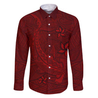 Oxblood Polynesia Family Matching Off The Shoulder Long Sleeve Dress and Hawaiian Shirt Hawaiian Tribal Hammerhead Shark Tattoo LT14 Dad's Shirt - Long Sleeve Oxblood - Polynesian Pride