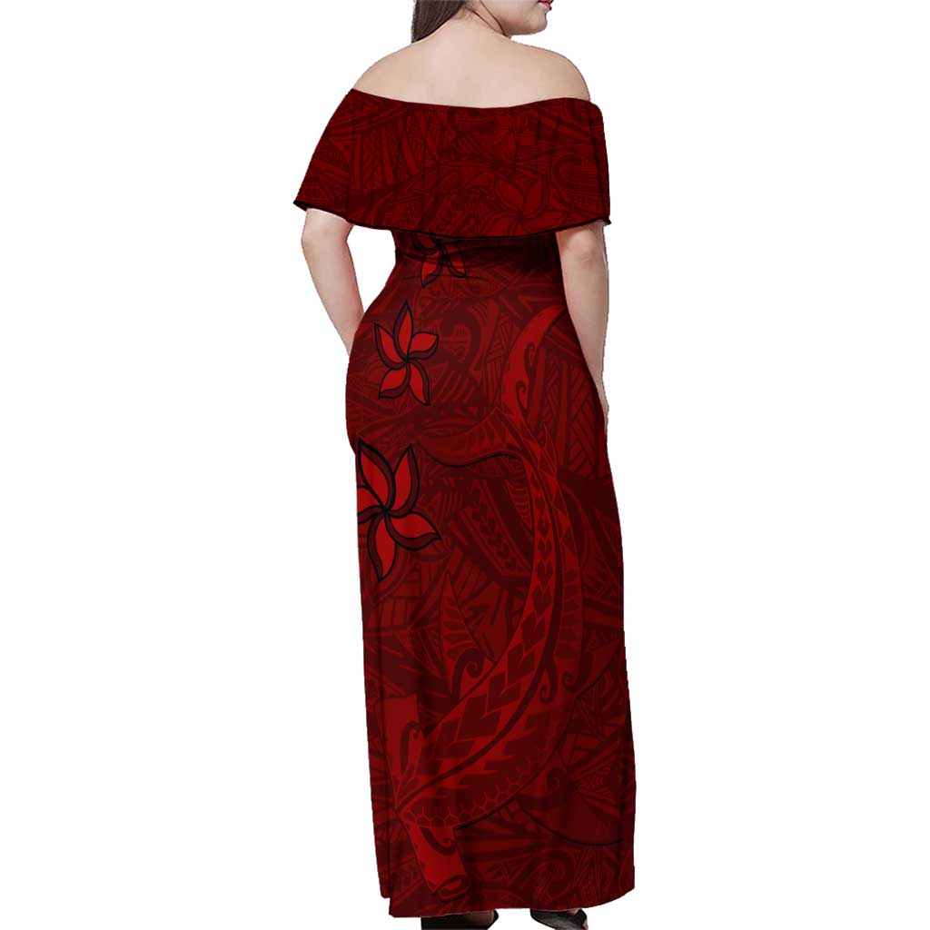 Oxblood Polynesia Family Matching Off Shoulder Maxi Dress and Hawaiian Shirt Hawaiian Tribal Hammerhead Shark Tattoo LT14 - Polynesian Pride