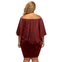 Oxblood Polynesia Family Matching Off Shoulder Short Dress and Hawaiian Shirt Hawaiian Tribal Hammerhead Shark Tattoo LT14 - Polynesian Pride
