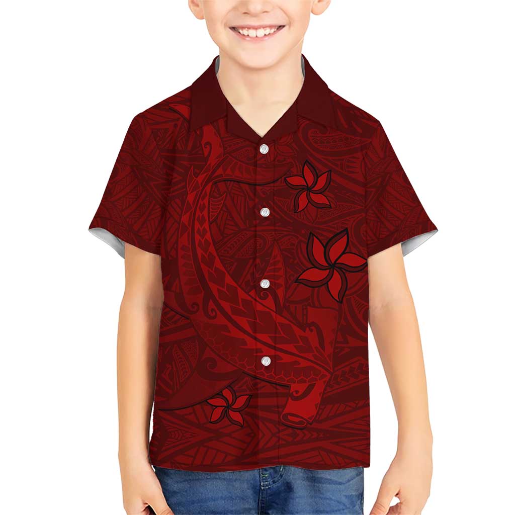 Oxblood Polynesia Family Matching Short Sleeve Bodycon Dress and Hawaiian Shirt Hawaiian Tribal Hammerhead Shark Tattoo LT14 Son's Shirt Oxblood - Polynesian Pride