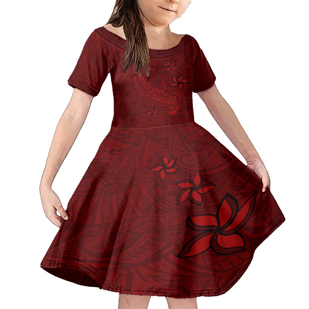 Oxblood Polynesia Family Matching Summer Maxi Dress and Hawaiian Shirt Hawaiian Tribal Hammerhead Shark Tattoo LT14 Daughter's Dress Oxblood - Polynesian Pride