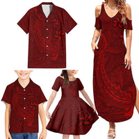Oxblood Polynesia Family Matching Summer Maxi Dress and Hawaiian Shirt Hawaiian Tribal Hammerhead Shark Tattoo LT14 - Polynesian Pride