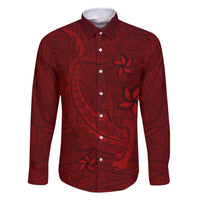 Oxblood Polynesia Family Matching Summer Maxi Dress and Hawaiian Shirt Hawaiian Tribal Hammerhead Shark Tattoo LT14 Dad's Shirt - Long Sleeve Oxblood - Polynesian Pride