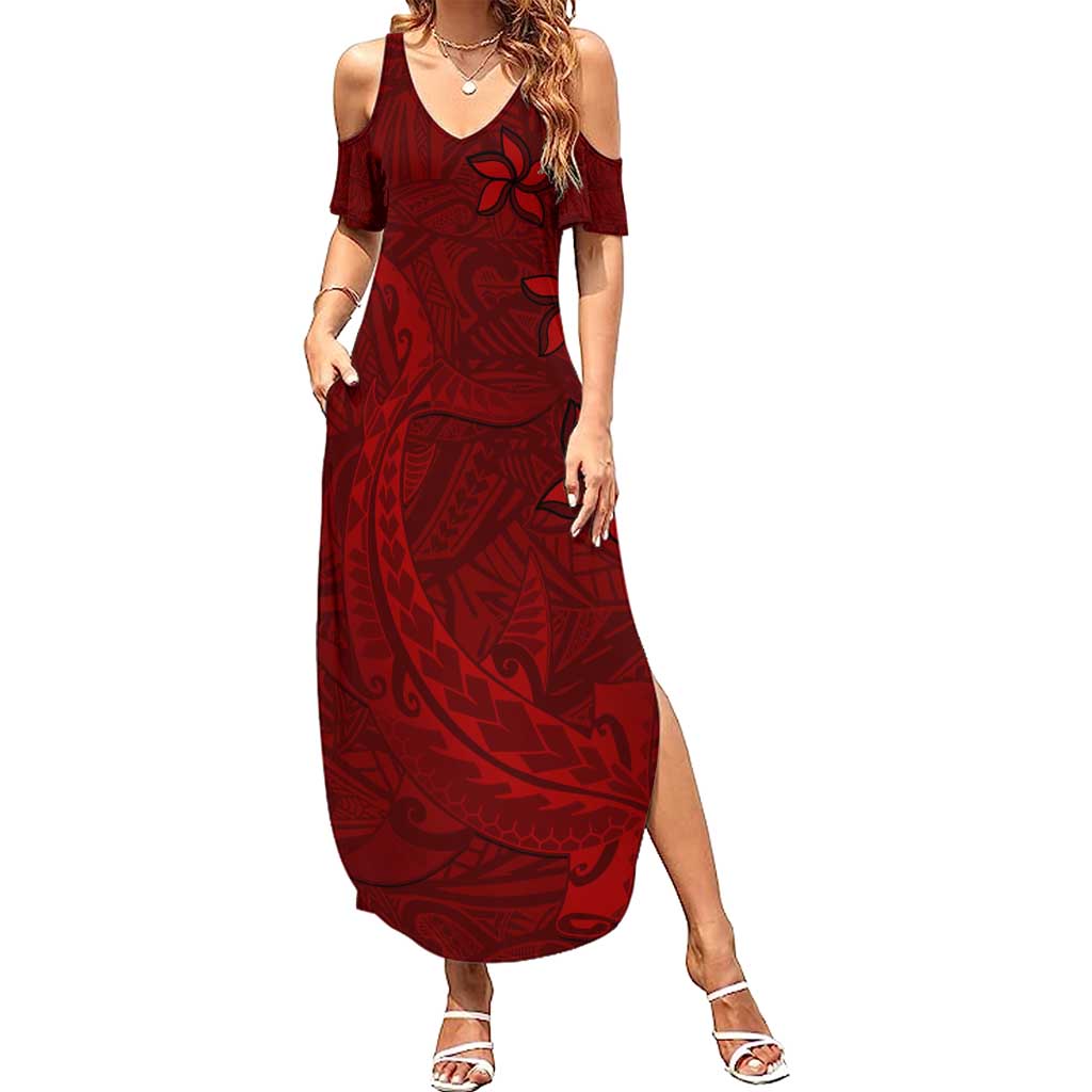 Oxblood Polynesia Family Matching Summer Maxi Dress and Hawaiian Shirt Hawaiian Tribal Hammerhead Shark Tattoo LT14 Mom's Dress Oxblood - Polynesian Pride