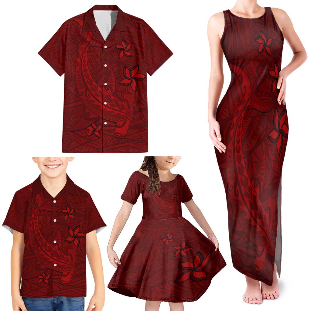 Oxblood Polynesia Family Matching Tank Maxi Dress and Hawaiian Shirt Hawaiian Tribal Hammerhead Shark Tattoo LT14 - Polynesian Pride