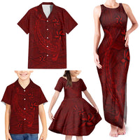 Oxblood Polynesia Family Matching Tank Maxi Dress and Hawaiian Shirt Hawaiian Tribal Hammerhead Shark Tattoo LT14 - Polynesian Pride