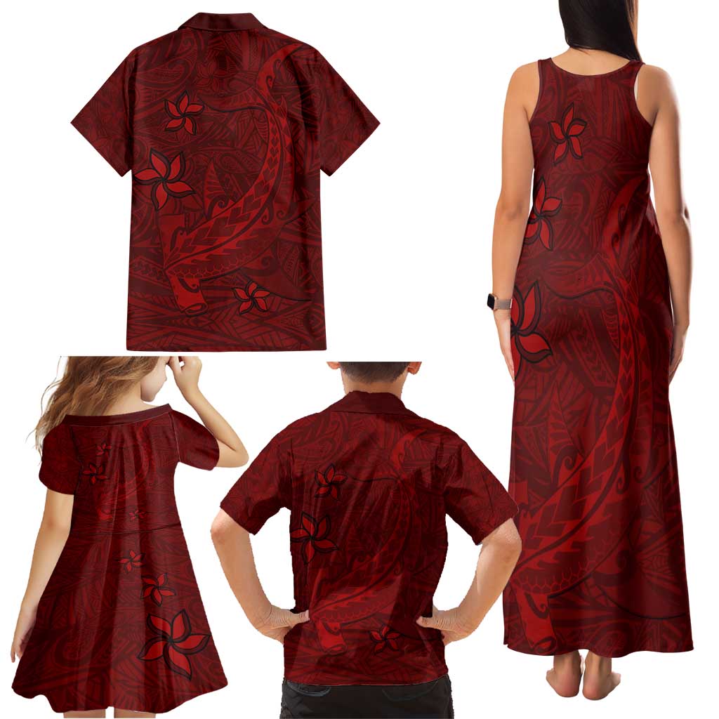 Oxblood Polynesia Family Matching Tank Maxi Dress and Hawaiian Shirt Hawaiian Tribal Hammerhead Shark Tattoo LT14 - Polynesian Pride